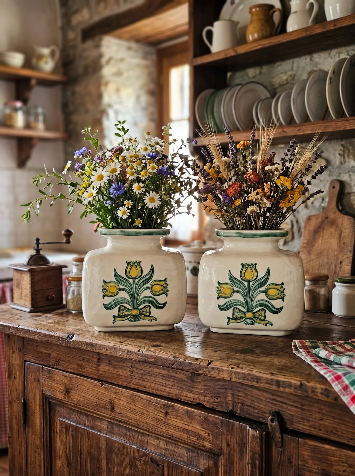 Coppia di Vasi Vintage Anni '70-'80 in Ceramica Thun