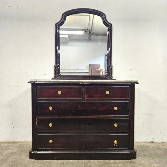 Cassettiera con piano in marmo e specchio