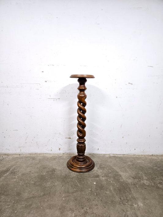 Colonna Portavaso in Legno con Fusto Tortile